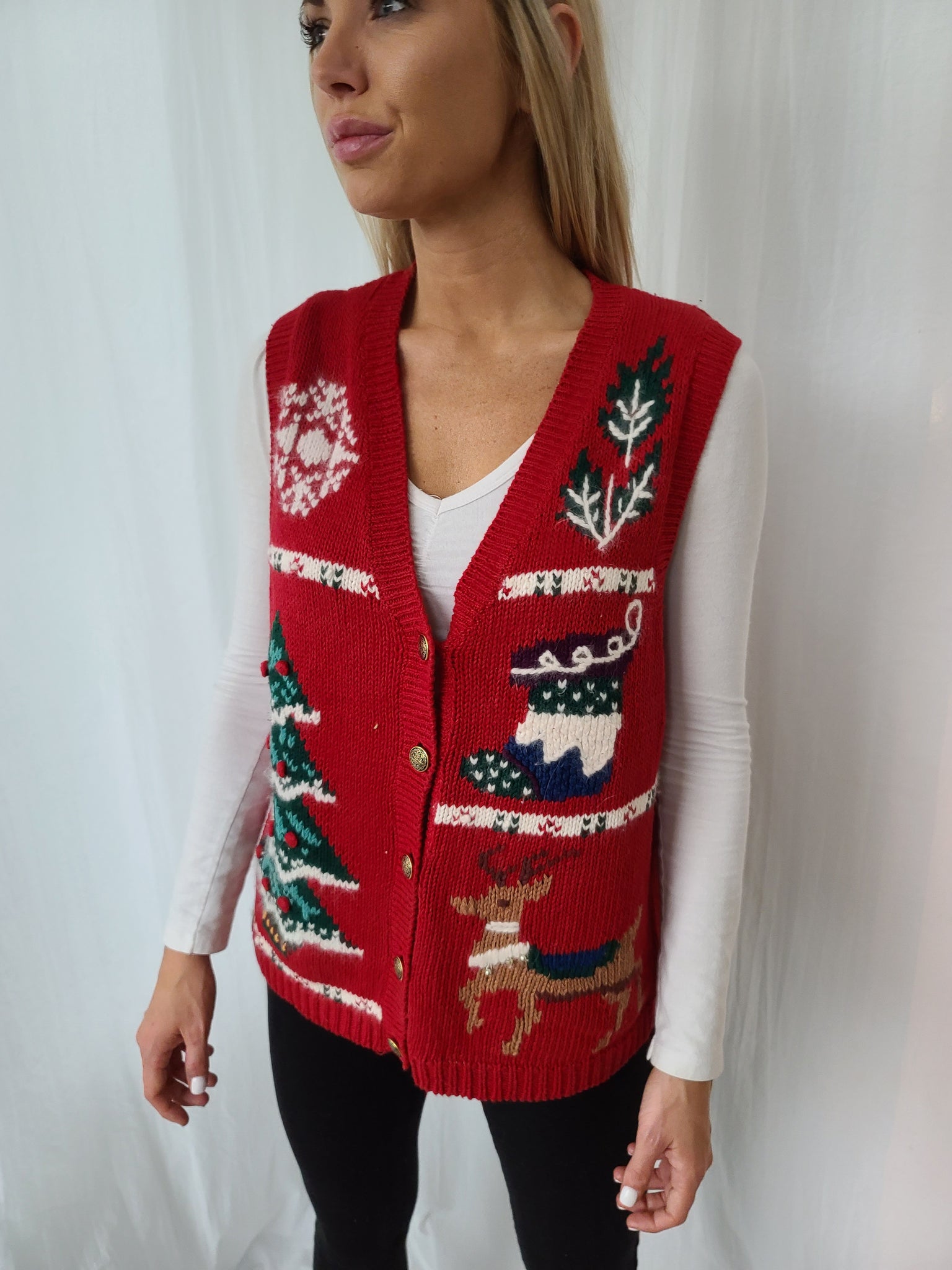 Vintage button up red Christmas Vest – The Sweater Emporium